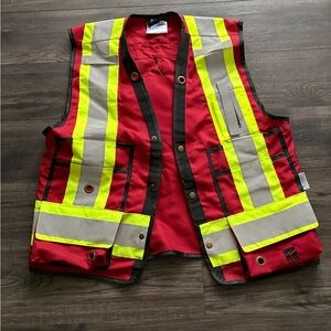 High-Visibility Safety Work Vest - Red with Yellow Reflective Stripes